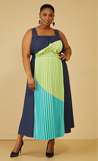 Colorblock Pleated Maxi Dress