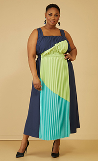 Colorblock Pleated Maxi Dress