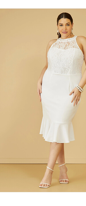 Flounced Lace Paneled Sheath Dress