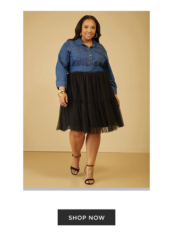 Tulle And Chambray Shirtdress