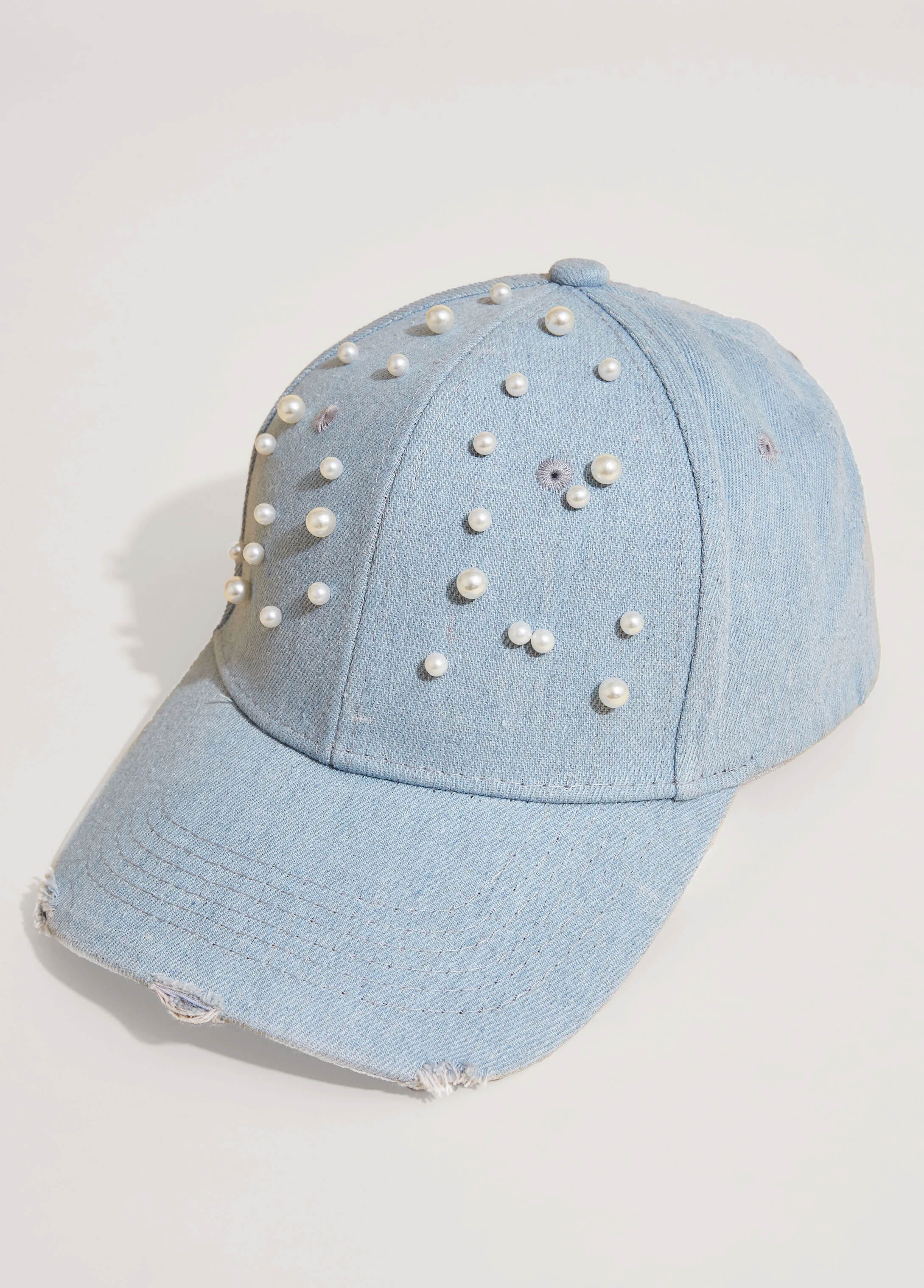 Faux Pearl Denim Baseball Hat