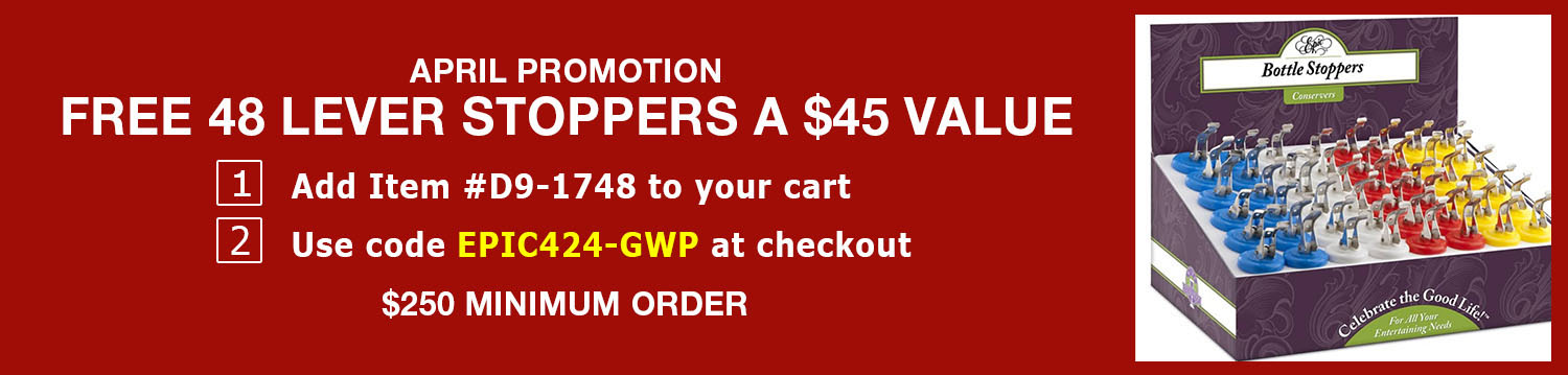$250 minimum order to receive free 48 Lever Stoppers Set #D91-1748 at checkout using code EPIC424-GWP*