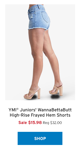 YMI Juniors' WannaBettaButt High-Rise Frayed Hem Shorts - Click to Shop