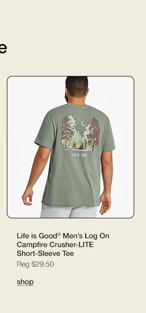 Life is Good Men's Log on Campfire Crusher-LIE Short Sleeve Tee - Click to Shop