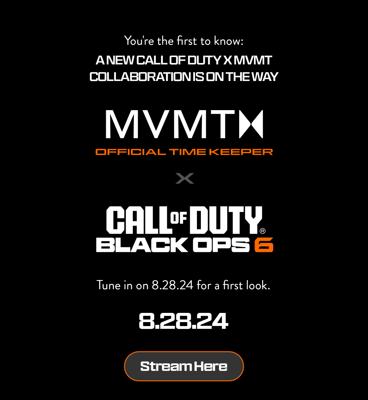 A new Call of Duty X MVMT collaboration is on the way. Tune in 8.28.24 for a first look.