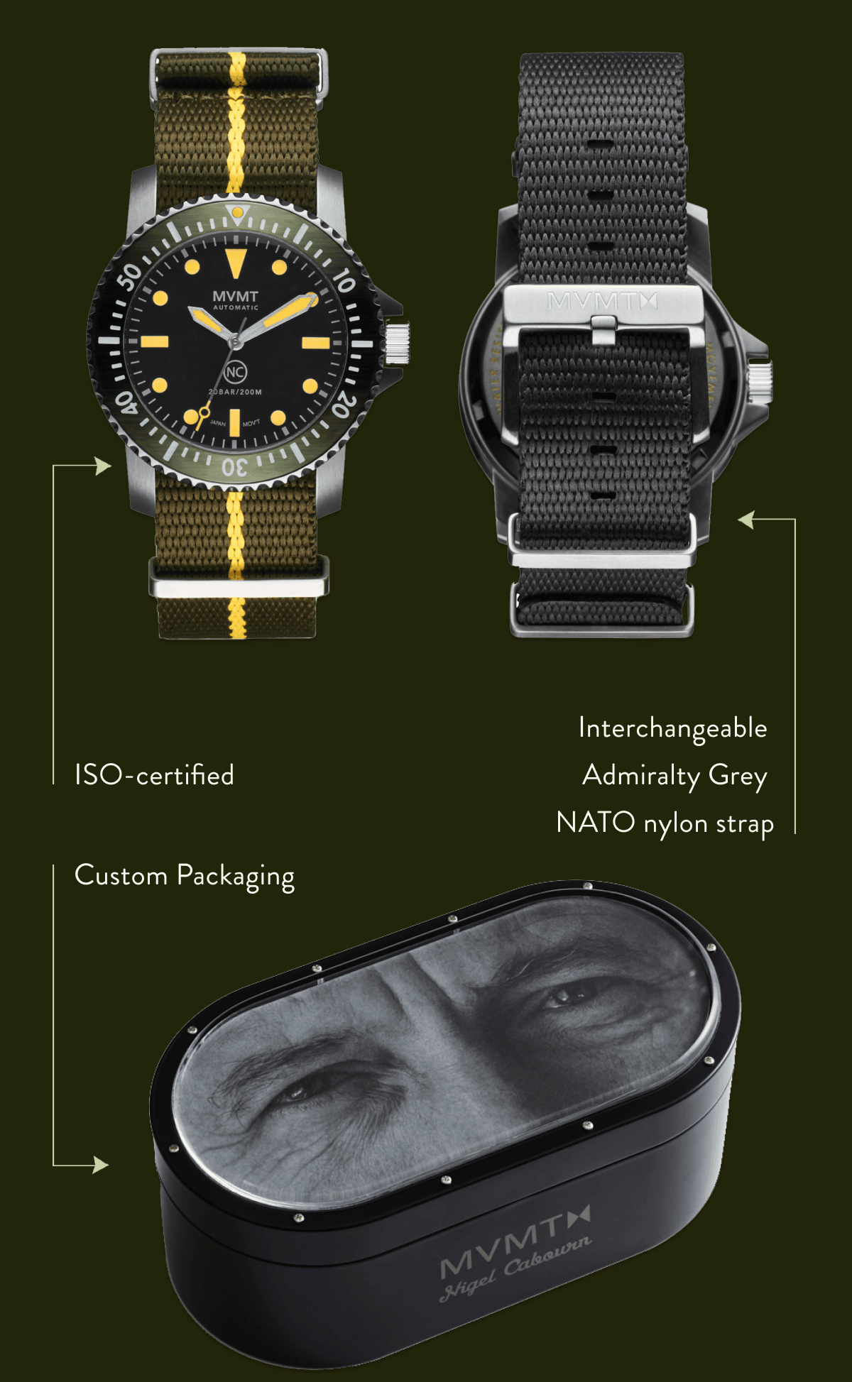 Iso Certified with interchangeable nato straps