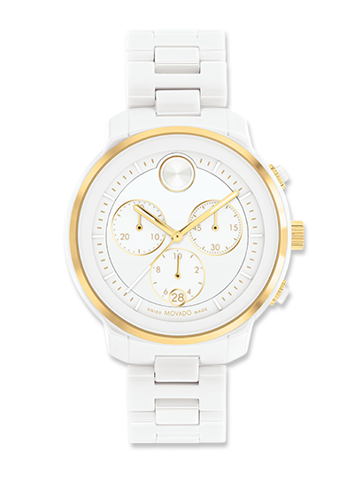 Women's White Gold Bold Verso Ceramic Chronograph