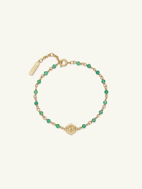 Minima Bee Green & Gold Plated Beaded Charm Bracelet