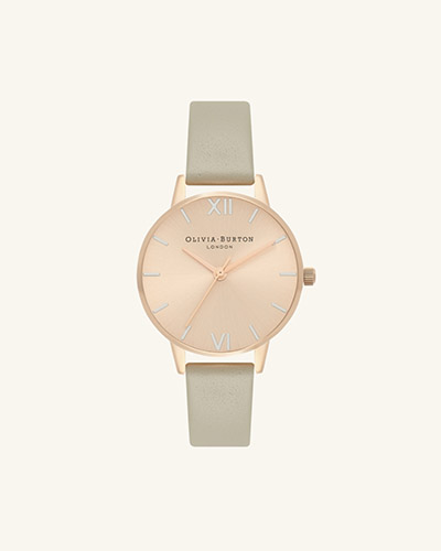 Rose Gold & Grey Leather Strap Watch
