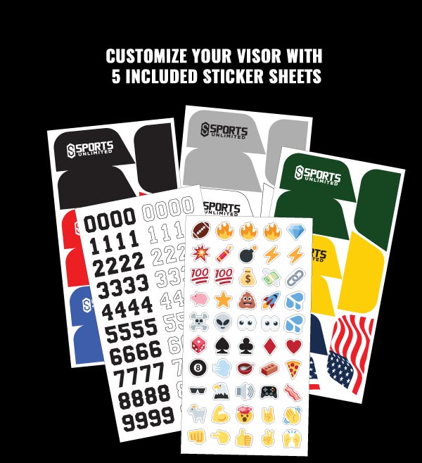 Customize your visor with 5 included sticker sheets