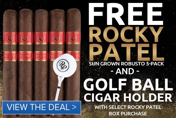 Free Sun Grown Robusto 5-Pack + Golf Ball Cigar Holder with Select Rocky Patel Boxes!  - SUN GROWN ROBUSTO 5-PACK GOLF BALL CIGAR HOLDER B SELECTROCKY. PATEL: . T IV T s 