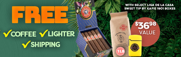 Free 1 lb Bag of Coffee, Free Lighter, + Free Shipping with Liga de la Casa Sweet Tip by Kafie 1901!