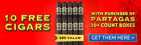 10 Free Cigars with Partagas 20+ Count Boxes Starting at $101.99!