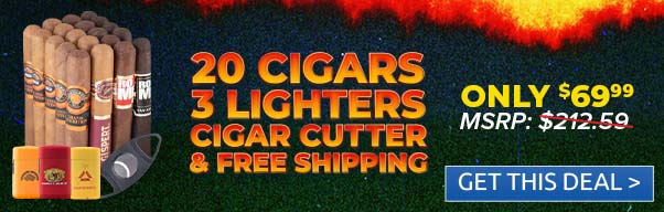 20 Premium Cigars + 3 Lighters + 60-Ring Cutter - Only $69.99 + Free Shipping! LYo LoV o SLIGHTERS ONLYso SRR e LT X eV e ' FREE SHIPPING 