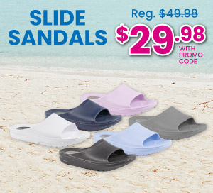 Slide Sandals Regularly $49.98 Now $29.98 With Promo Code