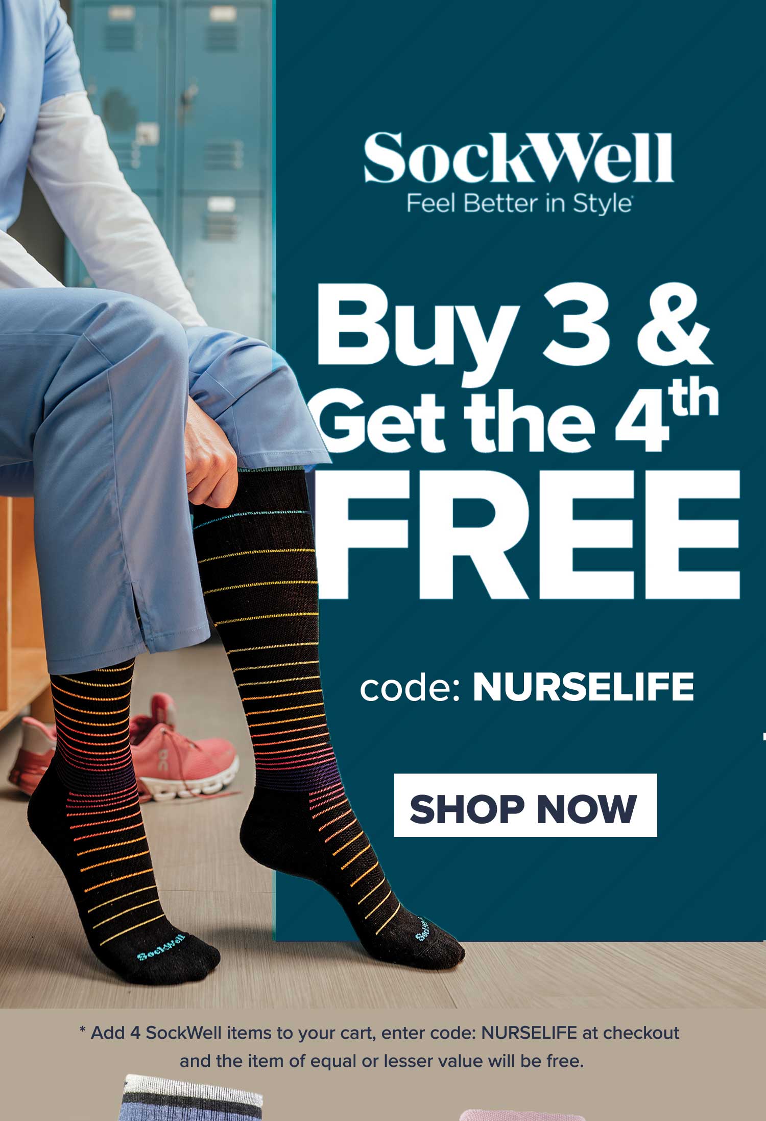 Buy 3 Get 1 free SockWell with code NURSELIFE