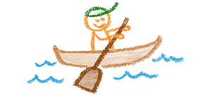 Crayon drawing of a child on a row boat
