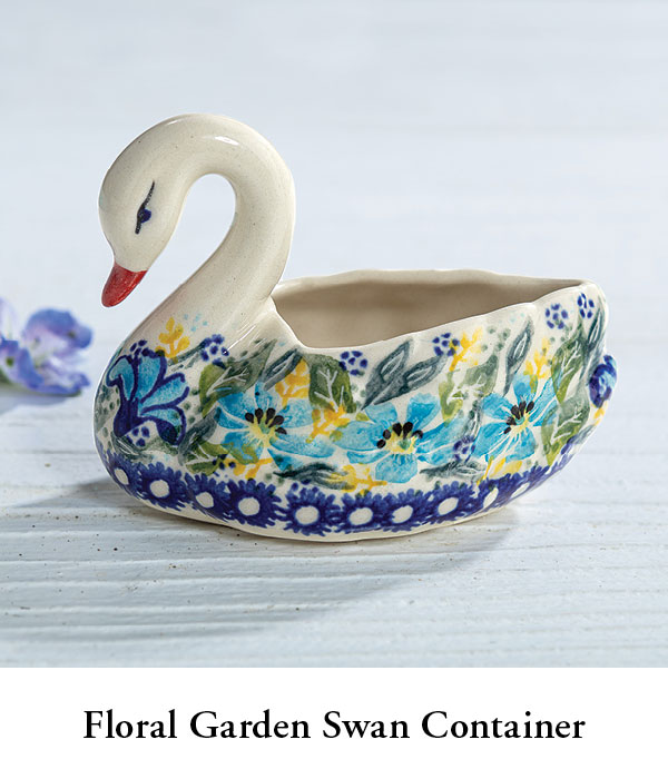 Polish Pottery Floral Garden Swan Container  Floral Garden Swan Container 