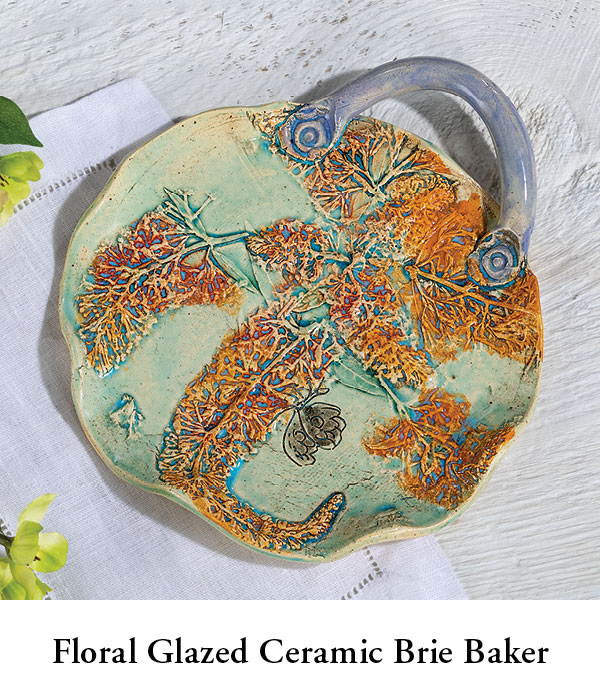  Floral Glazed Ceramic Brie Baker 