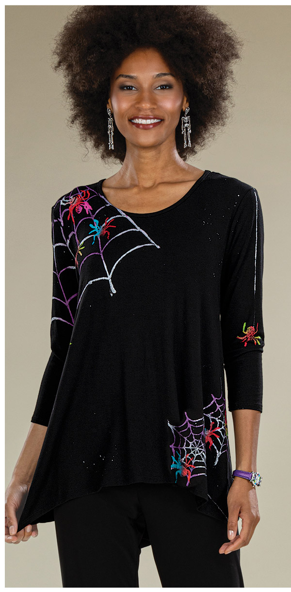 Hand-Painted Spooky Spiders Blouse