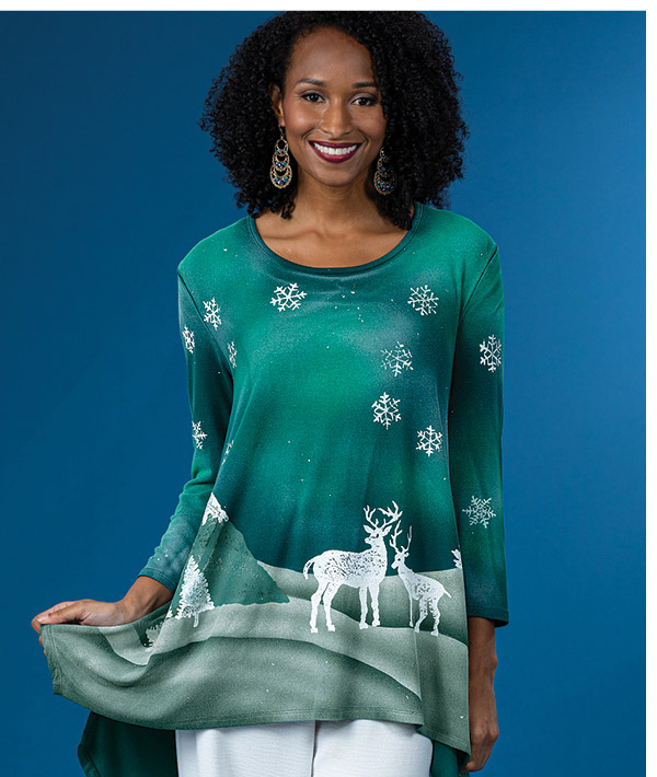 Hand-Painted Reindeer Gazing Blouse