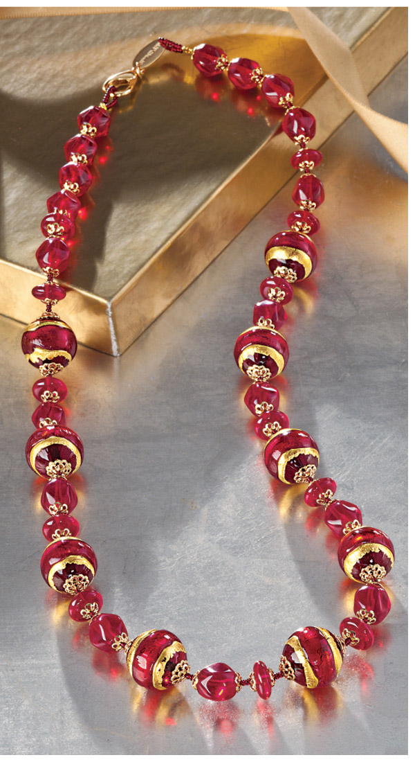 Murano Glass Red & Gold Bauble Necklace