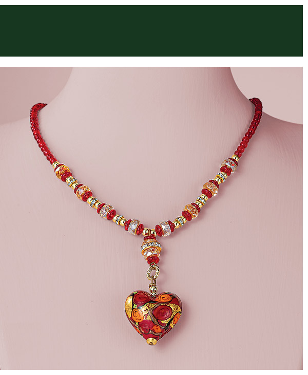 Red Rosies & Posies Murano Glass Necklace