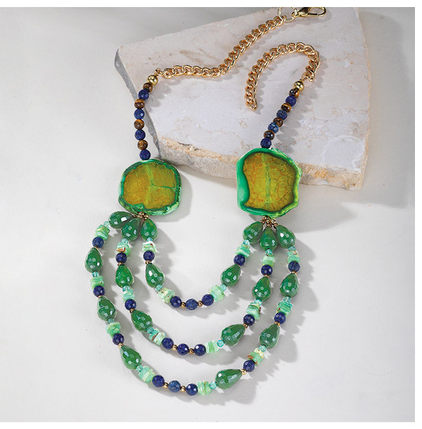 Dreams In Green Triple Strand Necklace