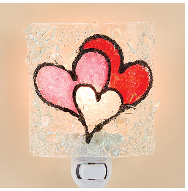 Recycled Glass Triple Heart Nightlight