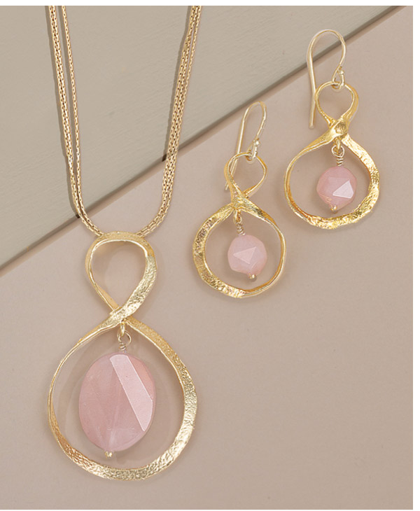 Rose Quartz Infinity Necklace & Earrings Set