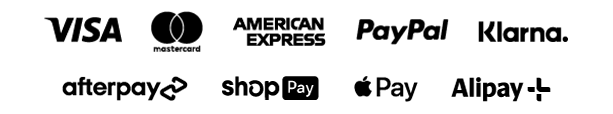 VISA, Mastercard, PayPal, Sezzle, Klarna, Afterpay, ShopPay, Apple Pay, Alipay VISA !2 AR ess PayPal Klarna. afterpaye shop@ Pay Alipay-- 
