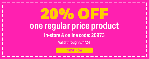 20% OFF ONE REGULAR PRICE PRODUCT USE CODE 20973