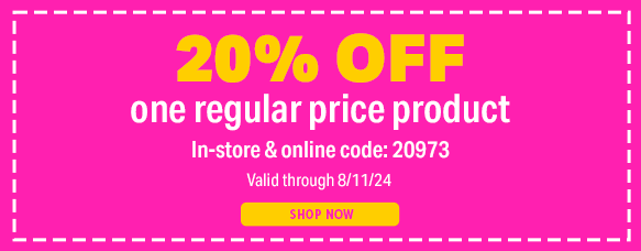 20% OFF ONE REGULAR PRICE PRODUCT USE CODE 20973