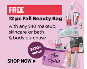 FREE 12 PC FALL BEAUTY BAG WITH ANY $40 MAKEUP, SKINCARE OR BATH & BODY PURCHASE