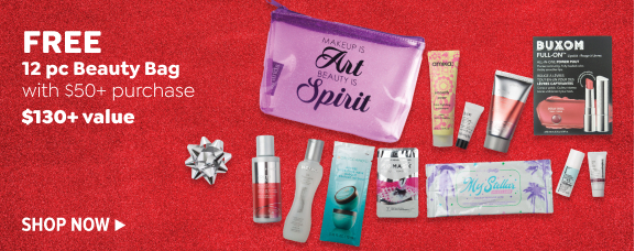 FREE 12 PC BEAUTY BAG WITH ANY $50 PURCHASE