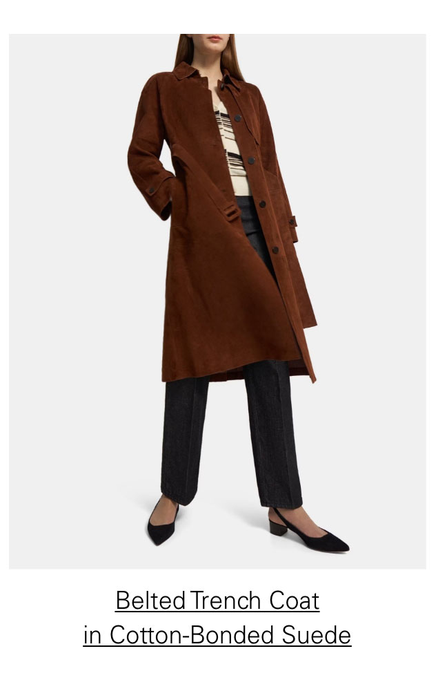 Belted Trench Coat in Cotton-Bonded Suede