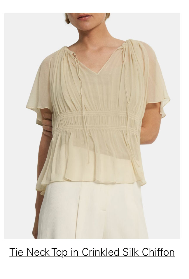 Tie Neck Top in Crinkled Silk Chiffon