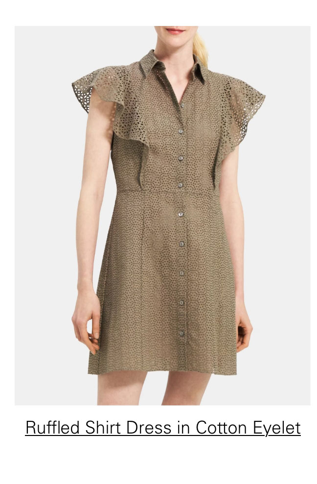 Ruffled Shirt Dress in Cotton Eyelet