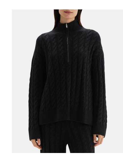 Cable Knit Half-Zip Sweater in Wool-Cashmere Blend