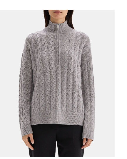 Cable Knit Half-Zip Sweater in Wool-Cashmere Blend