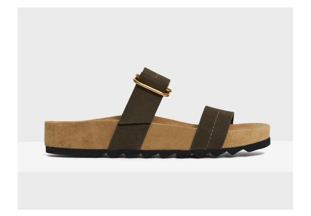 Buckled Slide Sandal in Leather