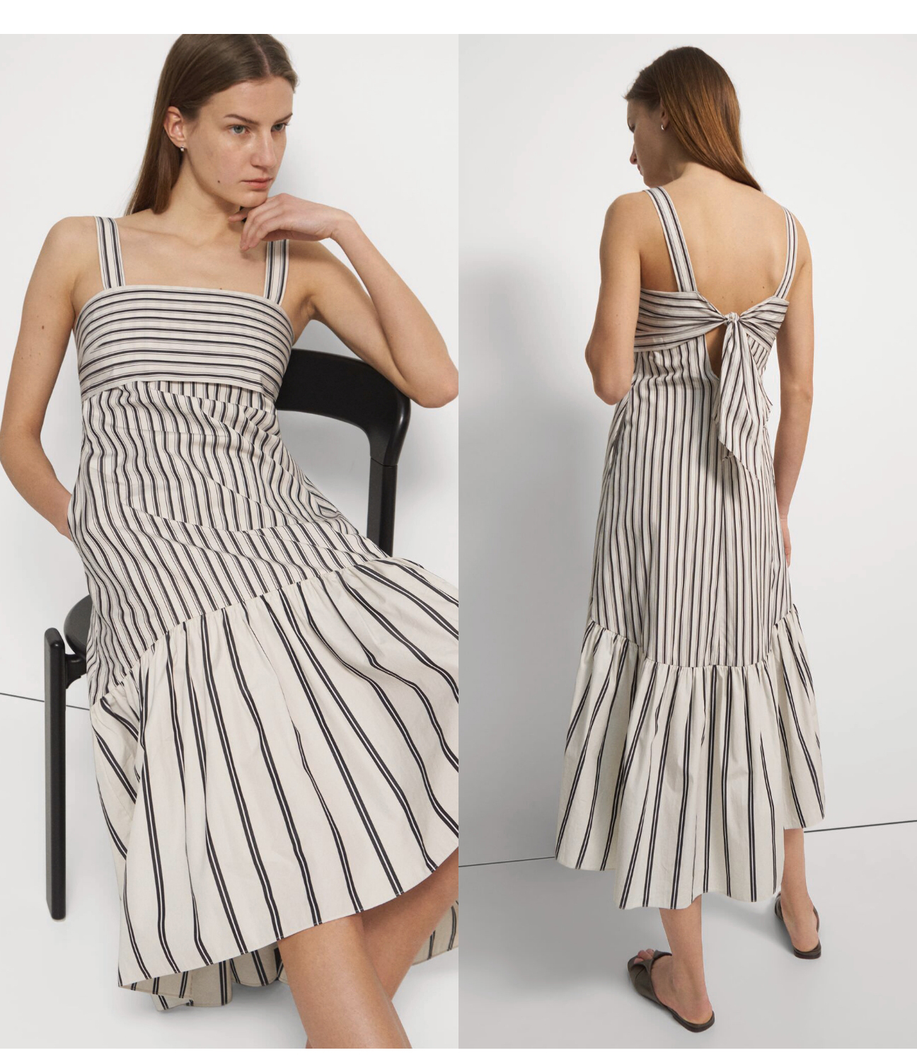 Tie-Back Dress in Stripe Cotton Poplin