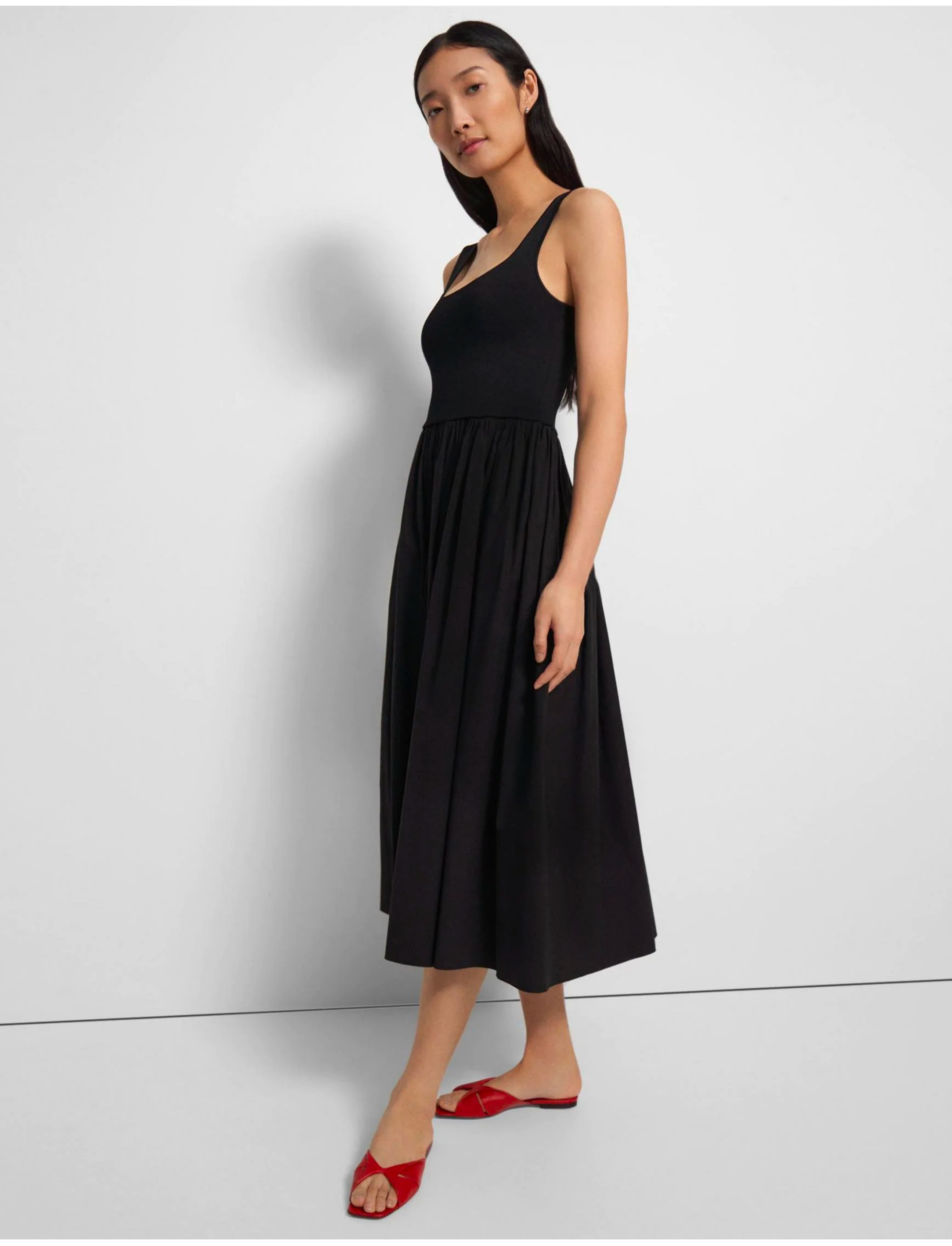 Gathered Sleeveless Dress in Stretch Knit