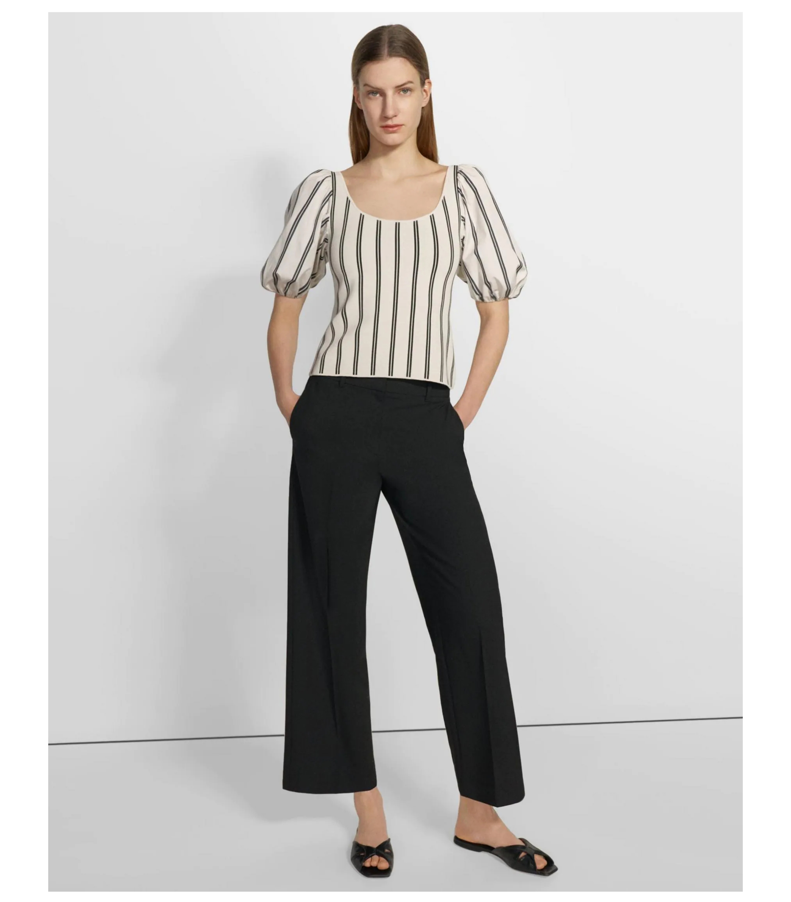 PUFF SLEEVE TOP IN STRIPED STRETCH KNIT