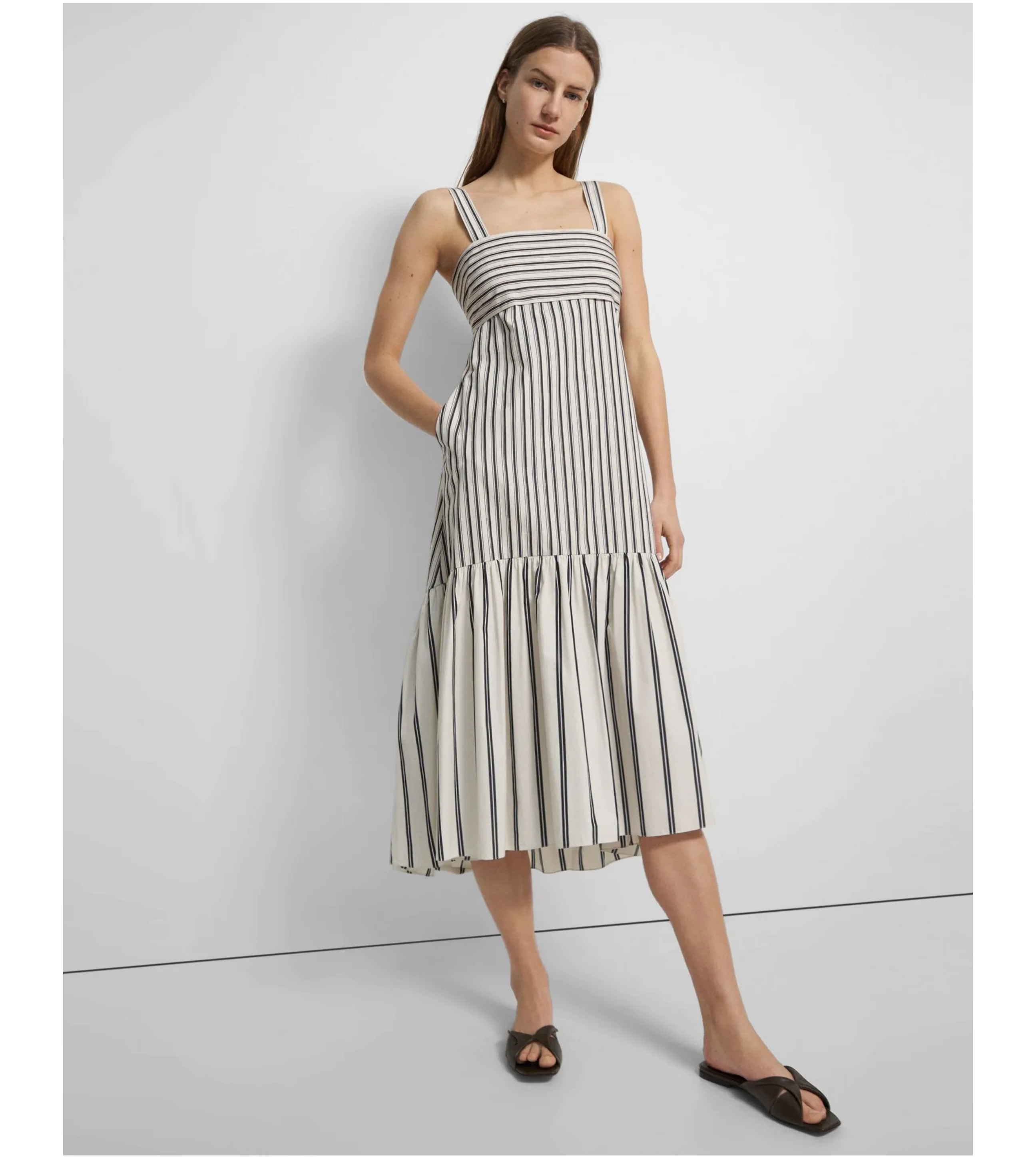 Tie-Back Dress in Striped Cotton Poplin