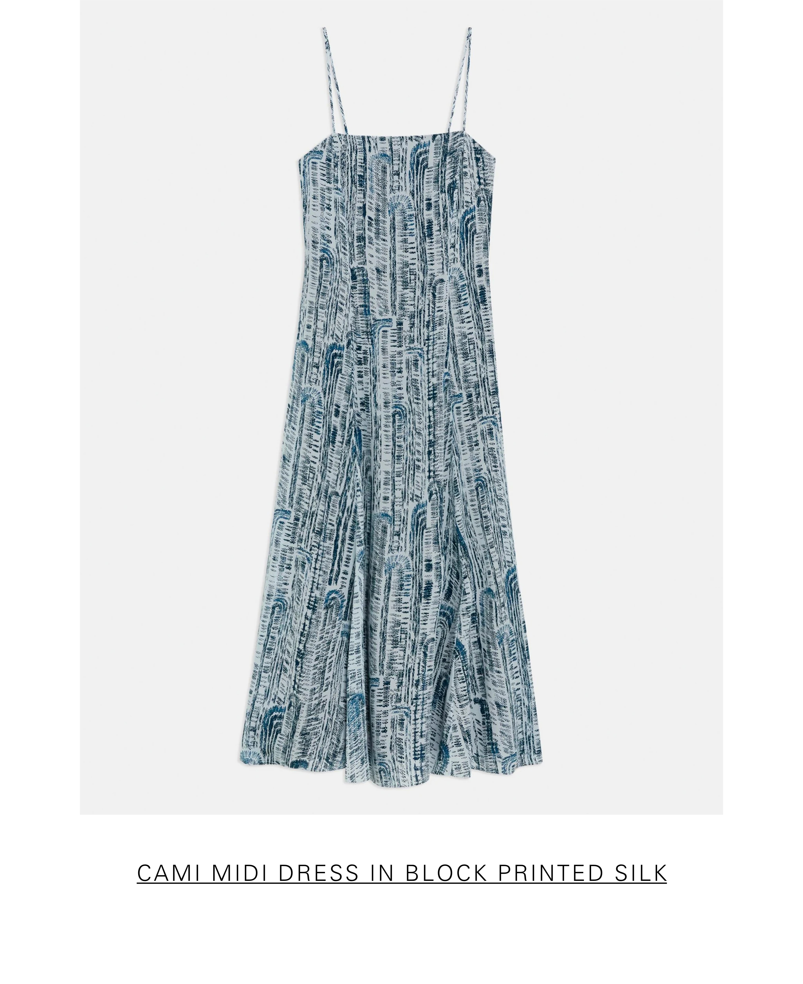 Cami Midi Dress in Block Printed Silk