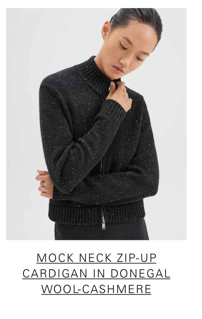 Mock Neck Zip-Up Cardigan in Donegal Wool-Cashmere