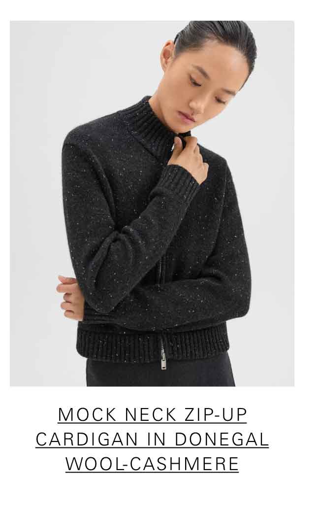 Mock Neck Zip-Up Cardigan in Donegal Wool-Cashmere