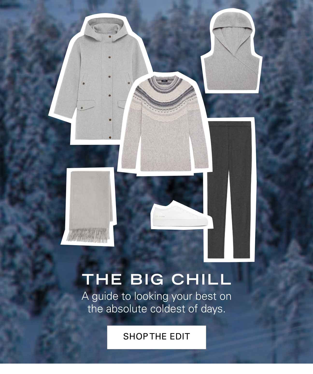 THE BIG CHILL A guide to looking your best on the absolute coldest of days. SHOP THE EDIT