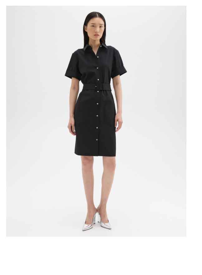 Belted Shirt Dress in Stretch Wool